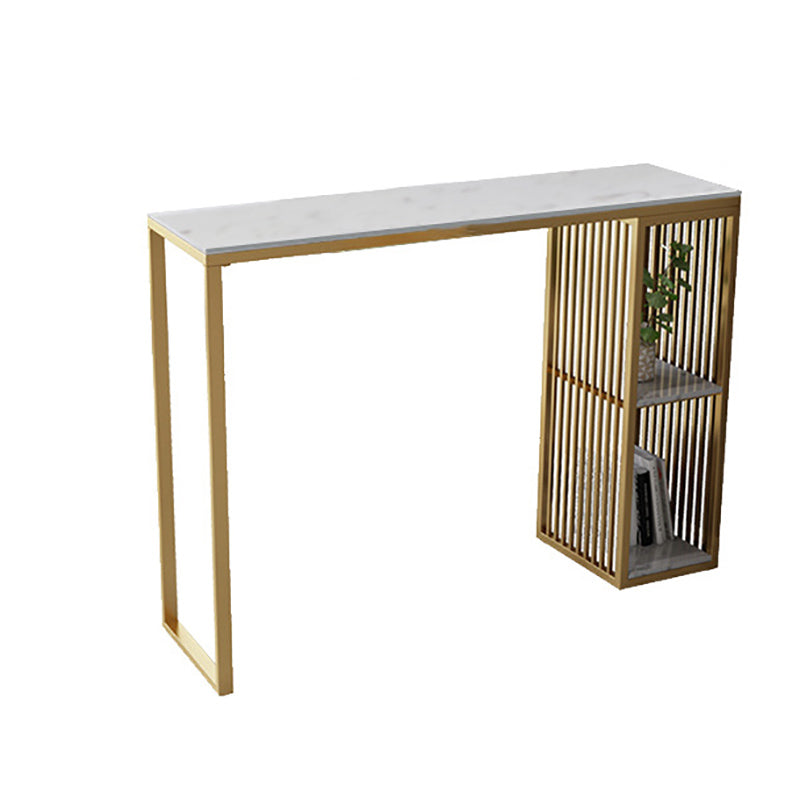 Modern Bar Table Set 1/3 Pieces Faux Marble Counter Table with Upholstered Stools White-Gold 71"L x 16"W Clearhalo 'Bar Furniture' 'furn' 'furn_home_bar_bar_sets' 'Furniture' 'Home Bars & Bar Sets' 'home_bar_bar_sets' 'Kitchen & Dining Furniture' 6271374