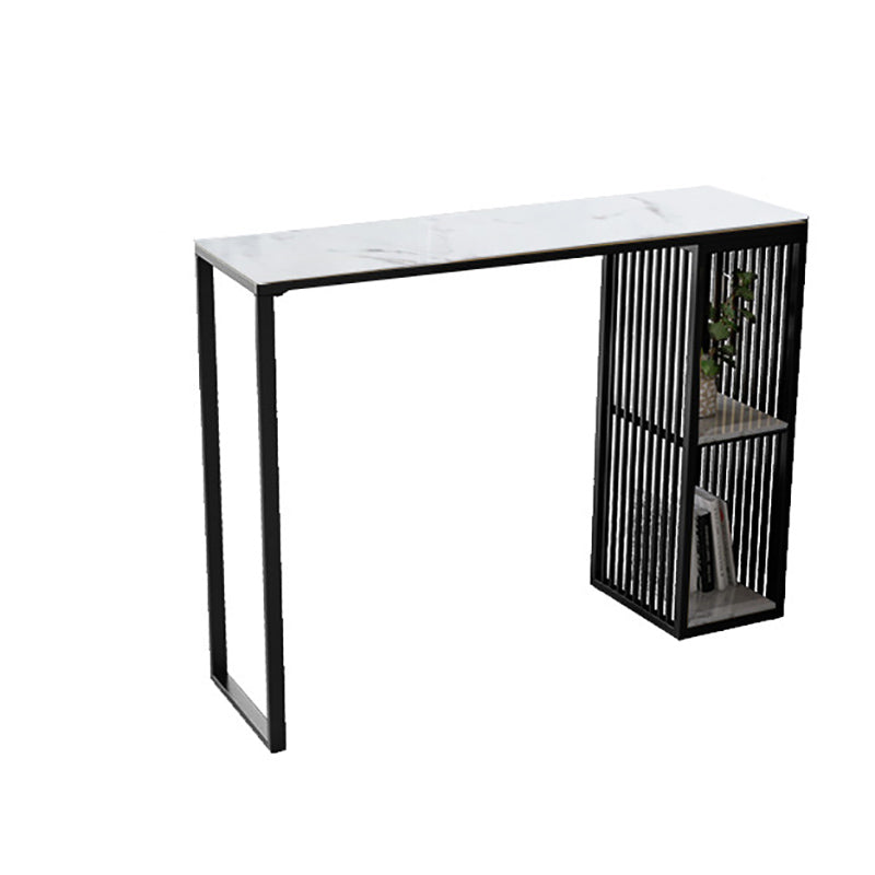 Modern Bar Table Set 1/3 Pieces Faux Marble Counter Table with Upholstered Stools White-Black 71"L x 16"W Clearhalo 'Bar Furniture' 'furn' 'furn_home_bar_bar_sets' 'Furniture' 'Home Bars & Bar Sets' 'home_bar_bar_sets' 'Kitchen & Dining Furniture' 6271376