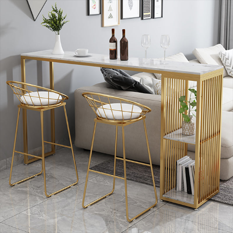 Modern Bar Table Set 1/3 Pieces Faux Marble Counter Table with Upholstered Stools 3 Pieces: 1 White Gold Table, 2 Gold Stools Clearhalo 'Bar Furniture' 'furn' 'furn_home_bar_bar_sets' 'Furniture' 'Home Bars & Bar Sets' 'home_bar_bar_sets' 'Kitchen & Dining Furniture' 6271379