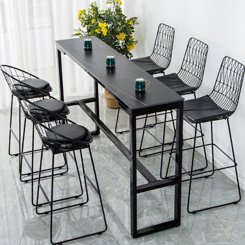Modern Stone Bar Table Set 1/4/7 Pieces Counter Counter Set for Dining Room 7 Pieces: 1 Table, 3 Black Stools ,3 Matte Black Clearhalo 'Bar Furniture' 'furn' 'furn_home_bar_bar_sets' 'Furniture' 'Home Bars & Bar Sets' 'home_bar_bar_sets' 'Kitchen & Dining Furniture' 6271576