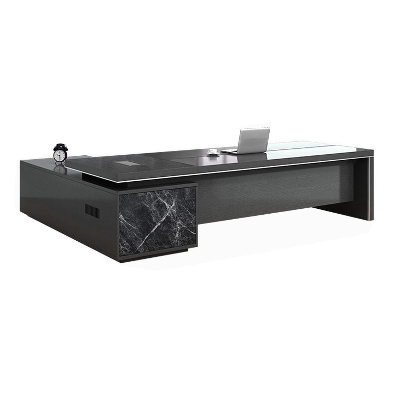 Black L-Shape Office Desk Cable Management Executive Desk with 2-Drawer Clearhalo 'furn' 'furn_office_desk' 'Furniture' 'Office Desks' 'Office Furniture' 'office_desk' 6271614