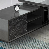 Black L-Shape Office Desk Cable Management Executive Desk with 2-Drawer Clearhalo 'furn' 'furn_office_desk' 'Furniture' 'Office Desks' 'Office Furniture' 'office_desk' 6271617