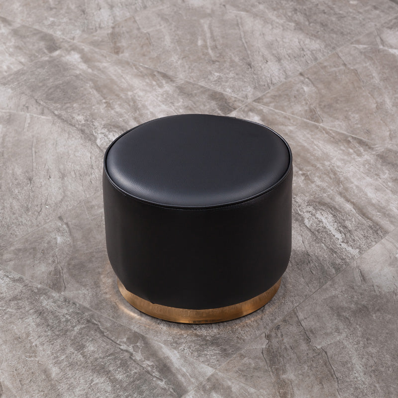 Glam Round Shape Ottoman Genuine Leather Upholstered Standard