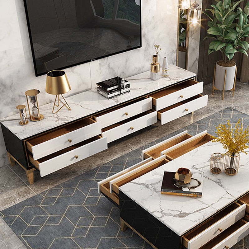 Glam Marble TV Stand Console Enclosed Storage TV Media Stand with Drawers for Living Room Clearhalo 'furn' 'furn_tv_stands_entertainment_centers' 'Furniture' 'Living Room Furniture' 'TV Stands & Entertainment Centers' 'TV Stands & Media Storage Furniture' 'tv_stands_entertainment_centers' 6273322