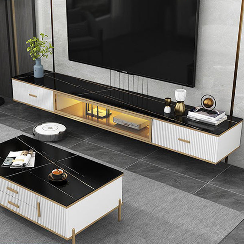 Modern Style Wall-mounted TV Console Slate TV Stand with Drawers 79"L x 12"W x 9"H White Black Clearhalo 'furn' 'furn_tv_stands_entertainment_centers' 'Furniture' 'Living Room Furniture' 'TV Stands & Entertainment Centers' 'TV Stands & Media Storage Furniture' 'tv_stands_entertainment_centers' 6273367
