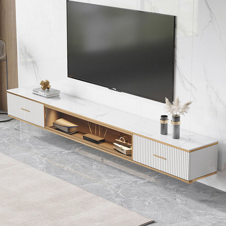 Modern Style Wall-mounted TV Console Slate TV Stand with Drawers 79"L x 12"W x 9"H White White Clearhalo 'furn' 'furn_tv_stands_entertainment_centers' 'Furniture' 'Living Room Furniture' 'TV Stands & Entertainment Centers' 'TV Stands & Media Storage Furniture' 'tv_stands_entertainment_centers' 6273372