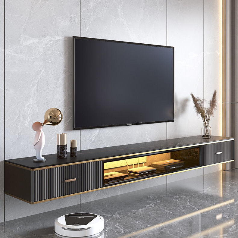 Modern Style Wall-mounted TV Console Slate TV Stand with Drawers 79"L x 12"W x 9"H Grey Black Clearhalo 'furn' 'furn_tv_stands_entertainment_centers' 'Furniture' 'Living Room Furniture' 'TV Stands & Entertainment Centers' 'TV Stands & Media Storage Furniture' 'tv_stands_entertainment_centers' 6273373