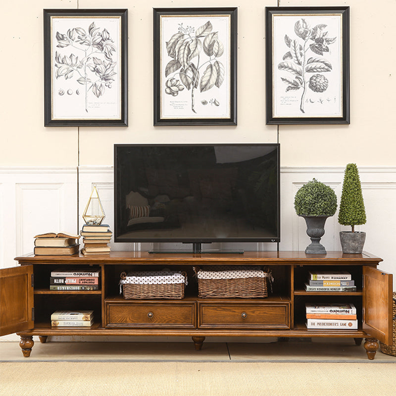 Solid Wood Home TV Stand Traditional TV Cabinet with Splayed Wood Legs 87"L x 18"W x 20"H Dark Wood Clearhalo 'furn' 'furn_tv_stands_entertainment_centers' 'Furniture' 'Living Room Furniture' 'TV Stands & Entertainment Centers' 'TV Stands & Media Storage Furniture' 'tv_stands_entertainment_centers' 6273403