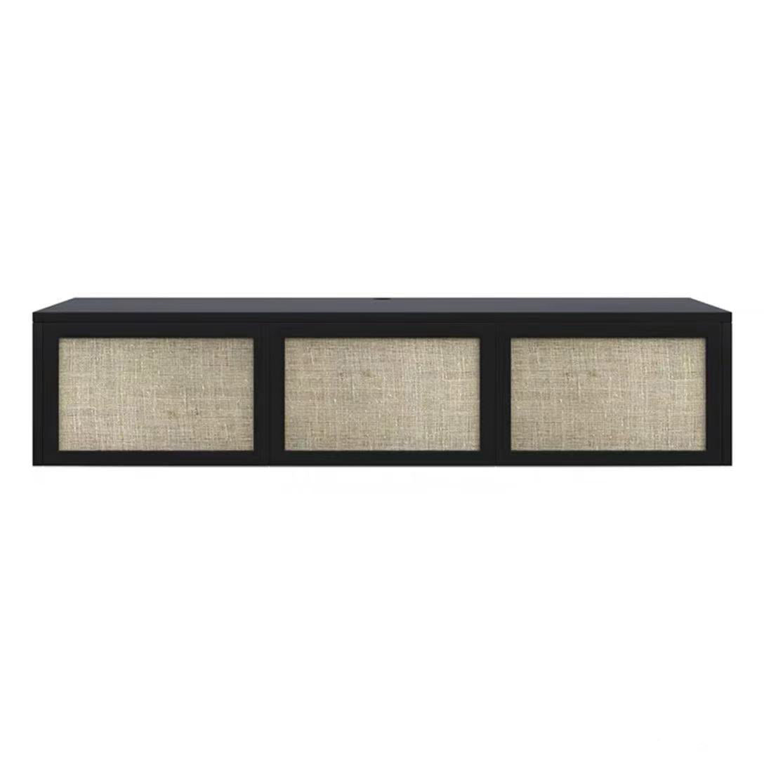 Nordic Solid Wood Wall-Mounted TV Cabinet Living Room Cotton-Linen TV Stand 54"L x 16"W x 12"H Black Clearhalo 'furn' 'furn_tv_stands_entertainment_centers' 'Furniture' 'Living Room Furniture' 'TV Stands & Entertainment Centers' 'TV Stands & Media Storage Furniture' 'tv_stands_entertainment_centers' 6273502