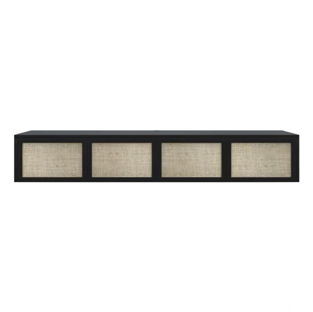 Nordic Solid Wood Wall-Mounted TV Cabinet Living Room Cotton-Linen TV Stand 71"L x 16"W x 12"H Black Clearhalo 'furn' 'furn_tv_stands_entertainment_centers' 'Furniture' 'Living Room Furniture' 'TV Stands & Entertainment Centers' 'TV Stands & Media Storage Furniture' 'tv_stands_entertainment_centers' 6273503