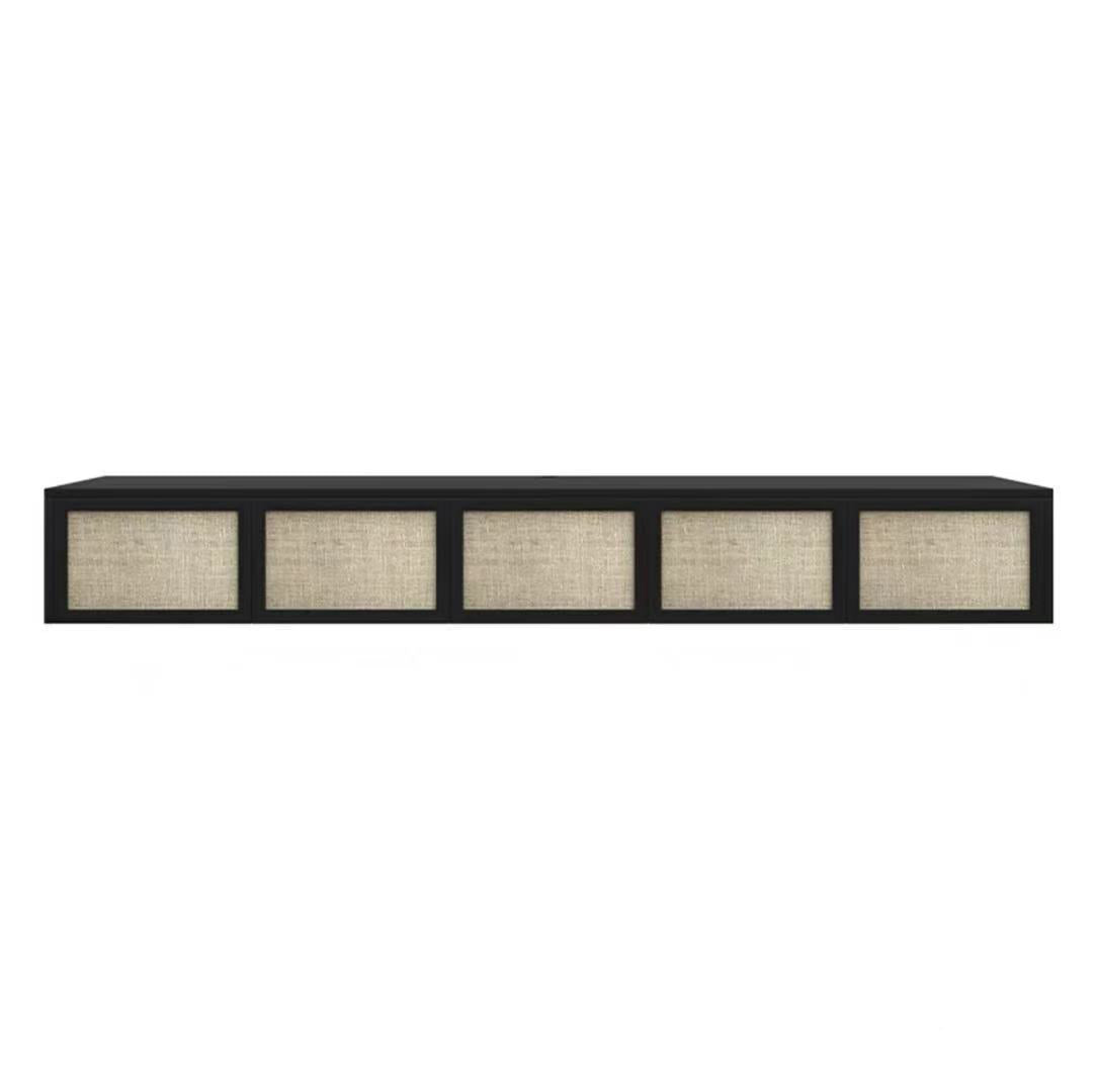 Nordic Solid Wood Wall-Mounted TV Cabinet Living Room Cotton-Linen TV Stand 89"L x 16"W x 12"H Black Clearhalo 'furn' 'furn_tv_stands_entertainment_centers' 'Furniture' 'Living Room Furniture' 'TV Stands & Entertainment Centers' 'TV Stands & Media Storage Furniture' 'tv_stands_entertainment_centers' 6273505