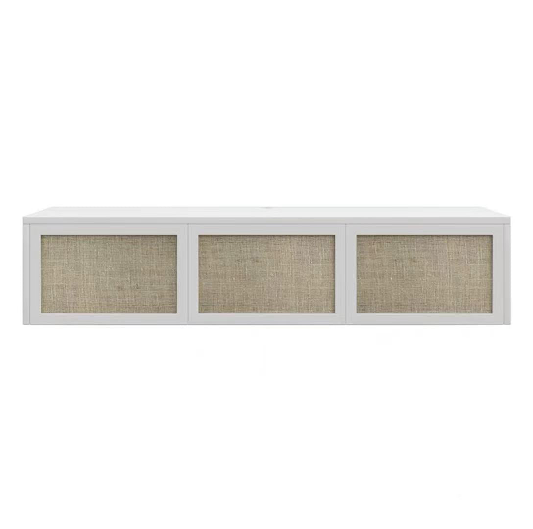 Nordic Solid Wood Wall-Mounted TV Cabinet Living Room Cotton-Linen TV Stand 54"L x 16"W x 12"H White Clearhalo 'furn' 'furn_tv_stands_entertainment_centers' 'Furniture' 'Living Room Furniture' 'TV Stands & Entertainment Centers' 'TV Stands & Media Storage Furniture' 'tv_stands_entertainment_centers' 6273507