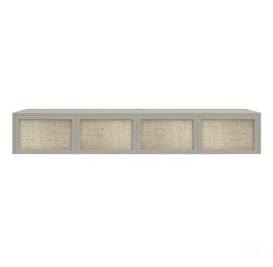 Nordic Solid Wood Wall-Mounted TV Cabinet Living Room Cotton-Linen TV Stand 71"L x 16"W x 12"H Grey Clearhalo 'furn' 'furn_tv_stands_entertainment_centers' 'Furniture' 'Living Room Furniture' 'TV Stands & Entertainment Centers' 'TV Stands & Media Storage Furniture' 'tv_stands_entertainment_centers' 6273511