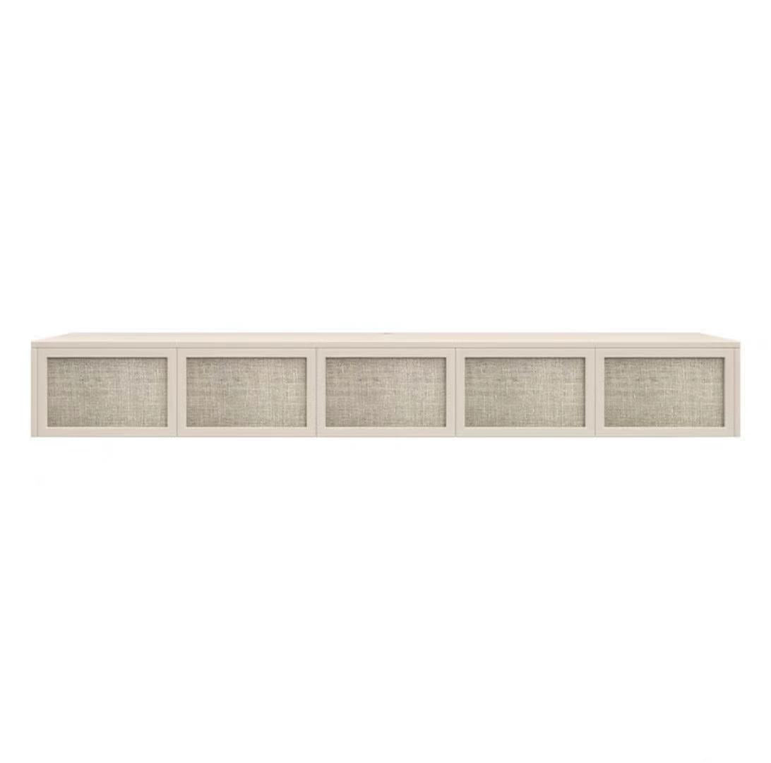 Nordic Solid Wood Wall-Mounted TV Cabinet Living Room Cotton-Linen TV Stand 89"L x 16"W x 12"H Beige Clearhalo 'furn' 'furn_tv_stands_entertainment_centers' 'Furniture' 'Living Room Furniture' 'TV Stands & Entertainment Centers' 'TV Stands & Media Storage Furniture' 'tv_stands_entertainment_centers' 6273515