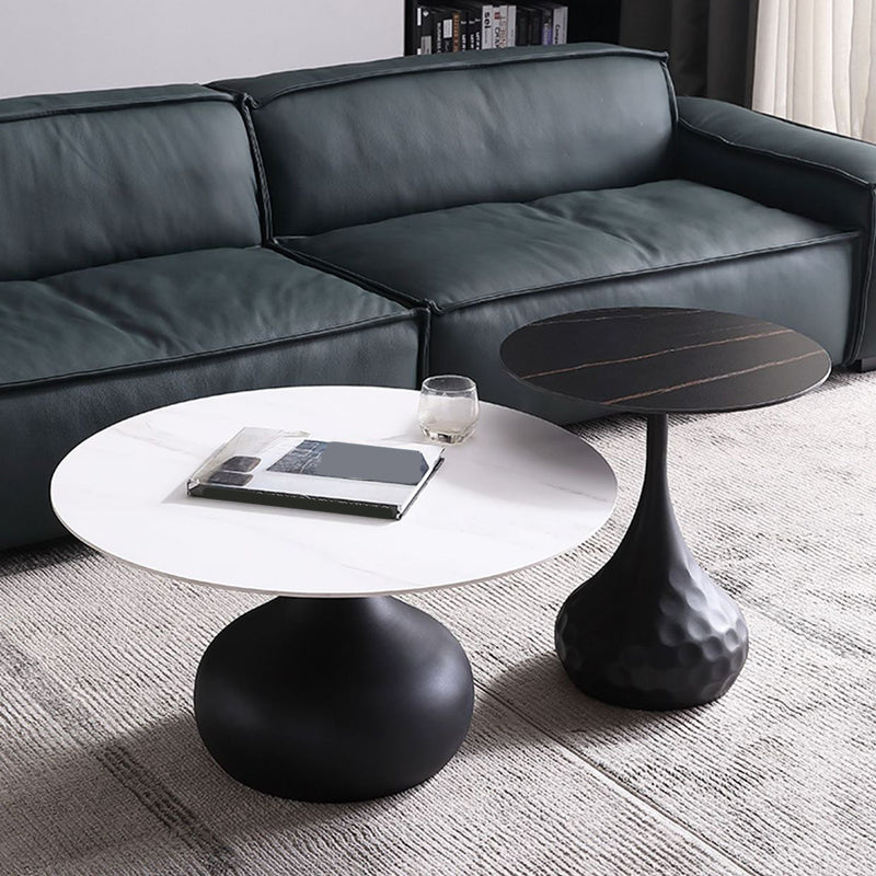 Round Slate Coffee Table Set Metal Pedestal Simple Cocktail Table 31"L x 31"W x 17"H + 20"L x 20"W x 20"H Clearhalo 'Coffee & Accent Tables' 'Coffee Tables' 'coffee_tables' 'furn' 'furn_coffee_tables' 'Furniture' 'Living Room Furniture' 6273602