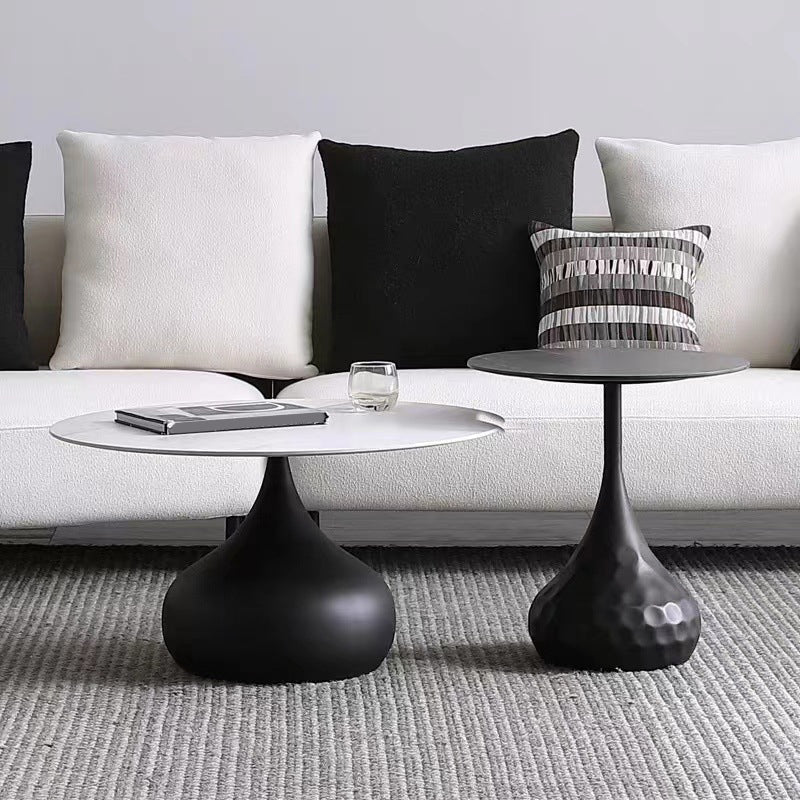 Round Slate Coffee Table Set Metal Pedestal Simple Cocktail Table Clearhalo 'Coffee & Accent Tables' 'Coffee Tables' 'coffee_tables' 'furn' 'furn_coffee_tables' 'Furniture' 'Living Room Furniture' 6273603