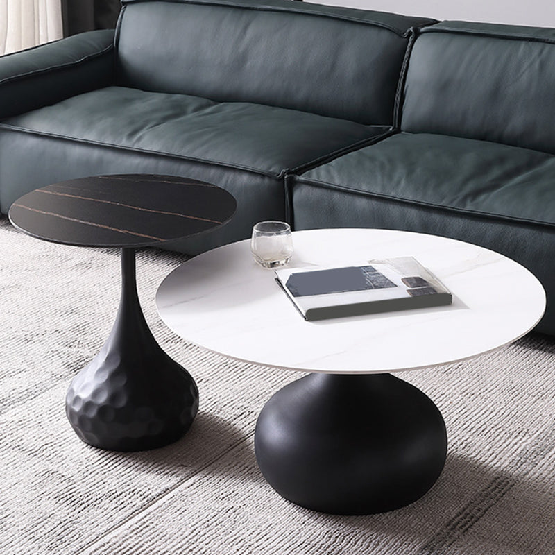Round Slate Coffee Table Set Metal Pedestal Simple Cocktail Table Clearhalo 'Coffee & Accent Tables' 'Coffee Tables' 'coffee_tables' 'furn' 'furn_coffee_tables' 'Furniture' 'Living Room Furniture' 6273604