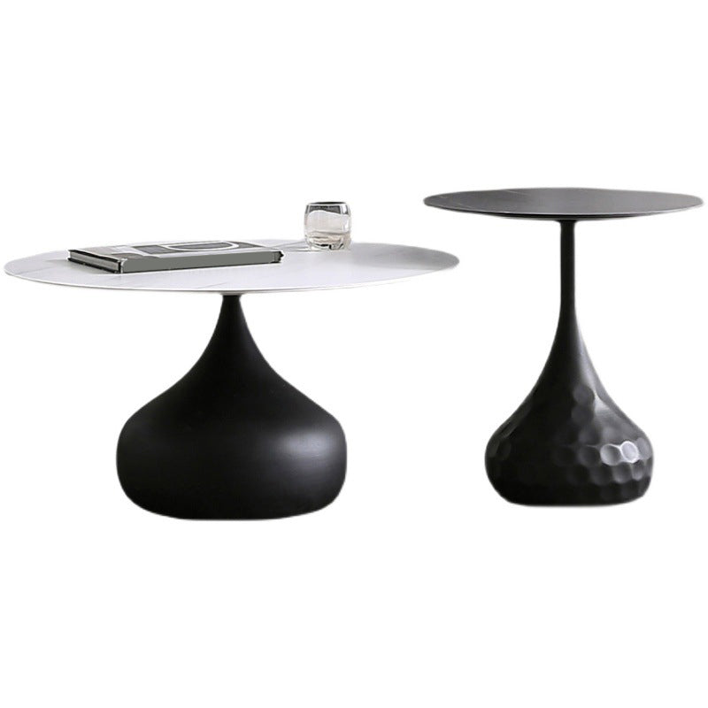 Round Slate Coffee Table Set Metal Pedestal Simple Cocktail Table Clearhalo 'Coffee & Accent Tables' 'Coffee Tables' 'coffee_tables' 'furn' 'furn_coffee_tables' 'Furniture' 'Living Room Furniture' 6273606