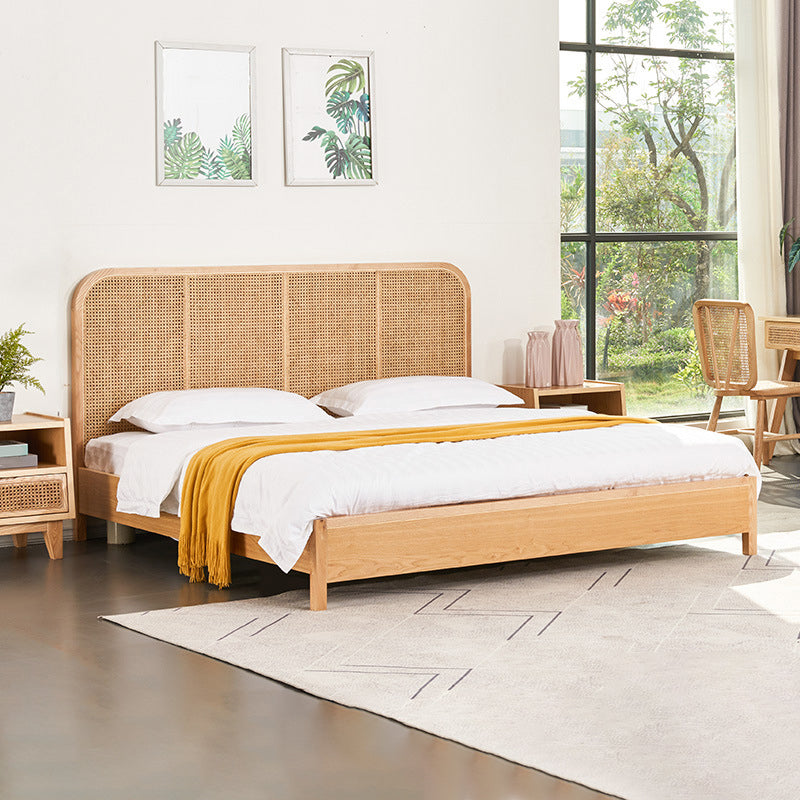 Tropical Panel Bed Solid Color Rattan Standard Bed With Custom Gold Legs