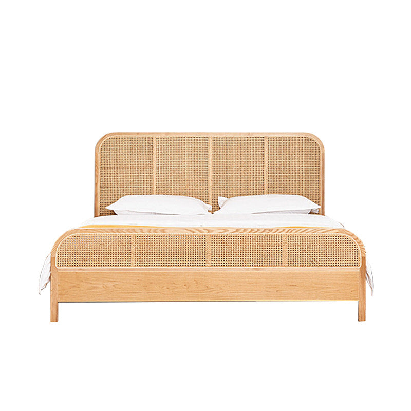 Tropical Panel Bed Solid Color Rattan Standard Bed With Custom Gold Legs