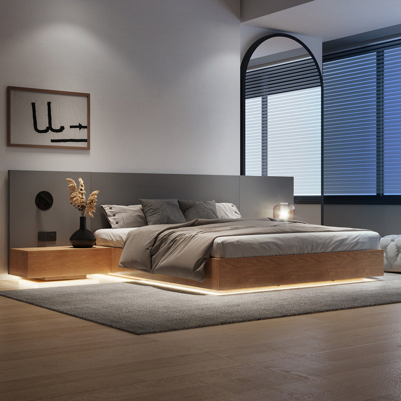 Aufbewahrungspaneelbett rechteckige Panel Plattformbett natürlich