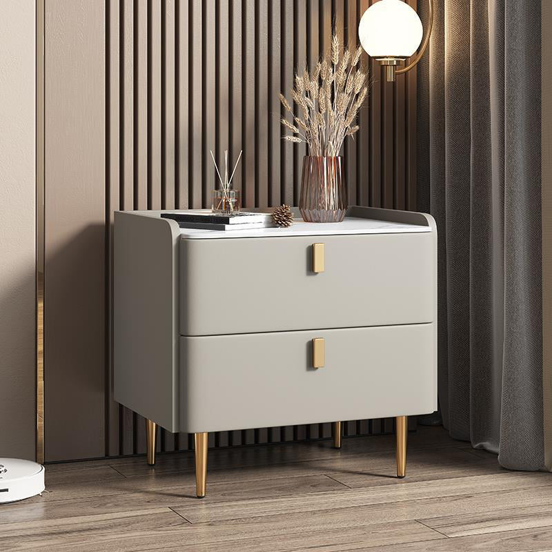 20 "W x 20" H Accento moderno comodino in pietra e comodino in legno con 2-cassetto