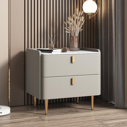 20 "W x 20" H Accento moderno comodino in pietra e comodino in legno con 2-cassetto