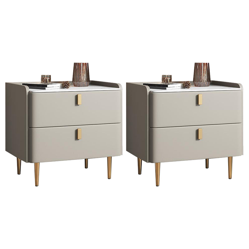 20 "W x 20" H Accento moderno comodino in pietra e comodino in legno con 2-cassetto