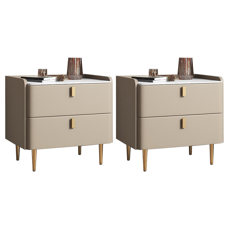 20"W X 20" H Modern Accent Table Nightstand Stone and Wood Nightstand with 2-drawer Champagne 2 Piece Set Clearhalo 'Bedroom Furniture' 'furn' 'furn_night_stand' 'Furniture' 'night_stand' 'Nightstands' 6273913