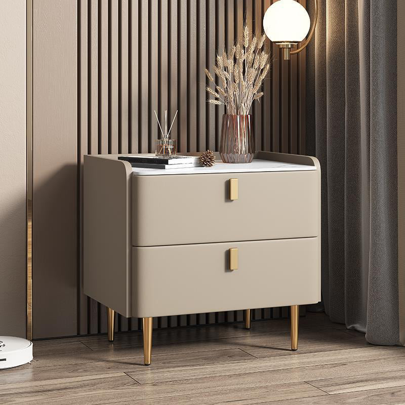 20"W X 20" H Modern Accent Table Nightstand Stone and Wood Nightstand with 2-drawer Champagne 1 Piece Clearhalo 'Bedroom Furniture' 'furn' 'furn_night_stand' 'Furniture' 'night_stand' 'Nightstands' 6273914