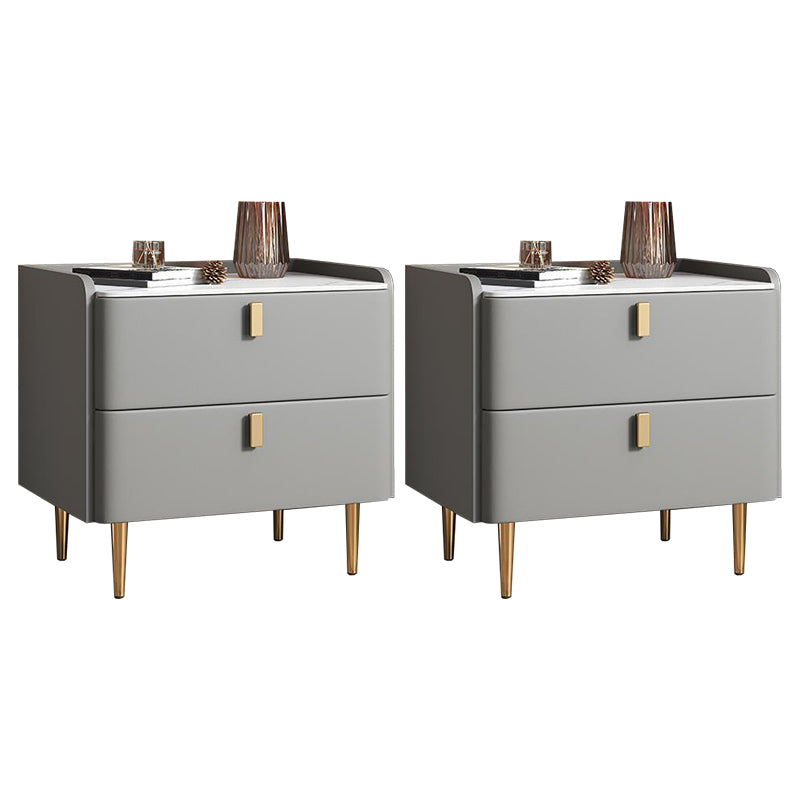20"W X 20" H Modern Accent Table Nightstand Stone and Wood Nightstand with 2-drawer Gray-Gold 2 Piece Set Clearhalo 'Bedroom Furniture' 'furn' 'furn_night_stand' 'Furniture' 'night_stand' 'Nightstands' 6273915