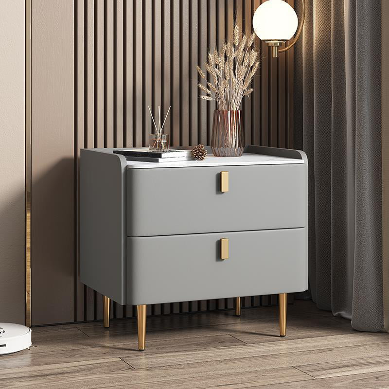20"W X 20" H Modern Accent Table Nightstand Stone and Wood Nightstand with 2-drawer Gray-Gold 1 Piece Clearhalo 'Bedroom Furniture' 'furn' 'furn_night_stand' 'Furniture' 'night_stand' 'Nightstands' 6273916
