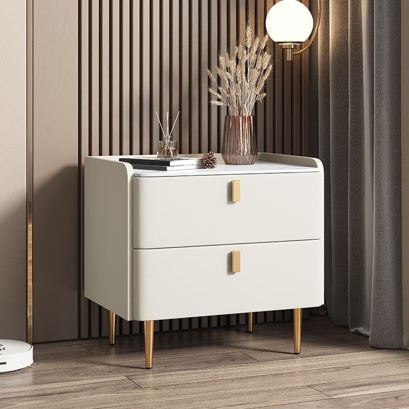 20"W X 20" H Modern Accent Table Nightstand Stone and Wood Nightstand with 2-drawer Off-White 1 Piece Clearhalo 'Bedroom Furniture' 'furn' 'furn_night_stand' 'Furniture' 'night_stand' 'Nightstands' 6273917