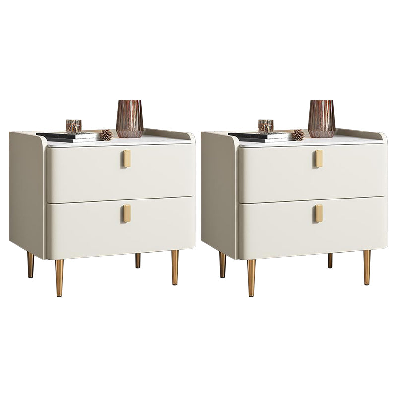 20"W X 20" H Modern Accent Table Nightstand Stone and Wood Nightstand with 2-drawer Off-White 2 Piece Set Clearhalo 'Bedroom Furniture' 'furn' 'furn_night_stand' 'Furniture' 'night_stand' 'Nightstands' 6273918