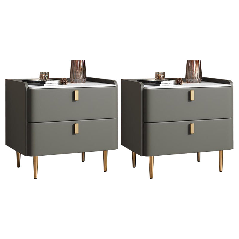 20"W X 20" H Modern Accent Table Nightstand Stone and Wood Nightstand with 2-drawer Gold-grey 2 Piece Set Clearhalo 'Bedroom Furniture' 'furn' 'furn_night_stand' 'Furniture' 'night_stand' 'Nightstands' 6273920