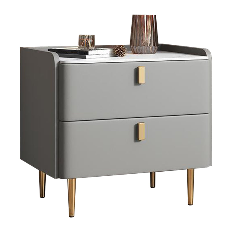 20 "W x 20" H Accento moderno comodino in pietra e comodino in legno con 2-cassetto