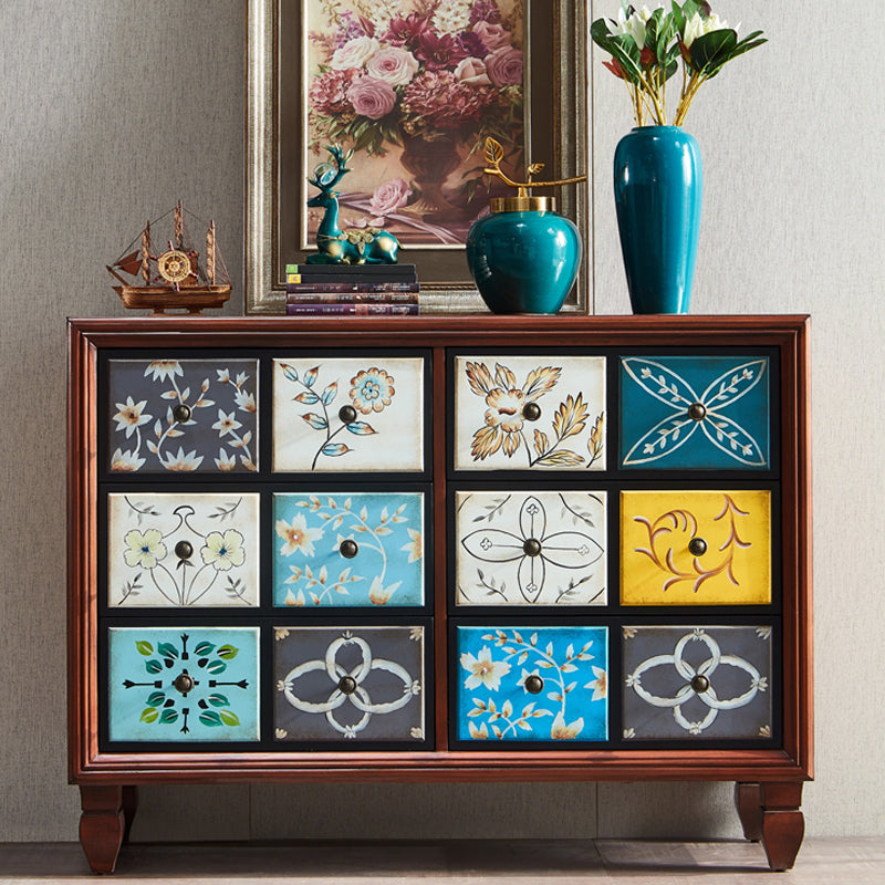 Coffre de rangement en bois traditionnel américain, coffre de maison avec tiroirs