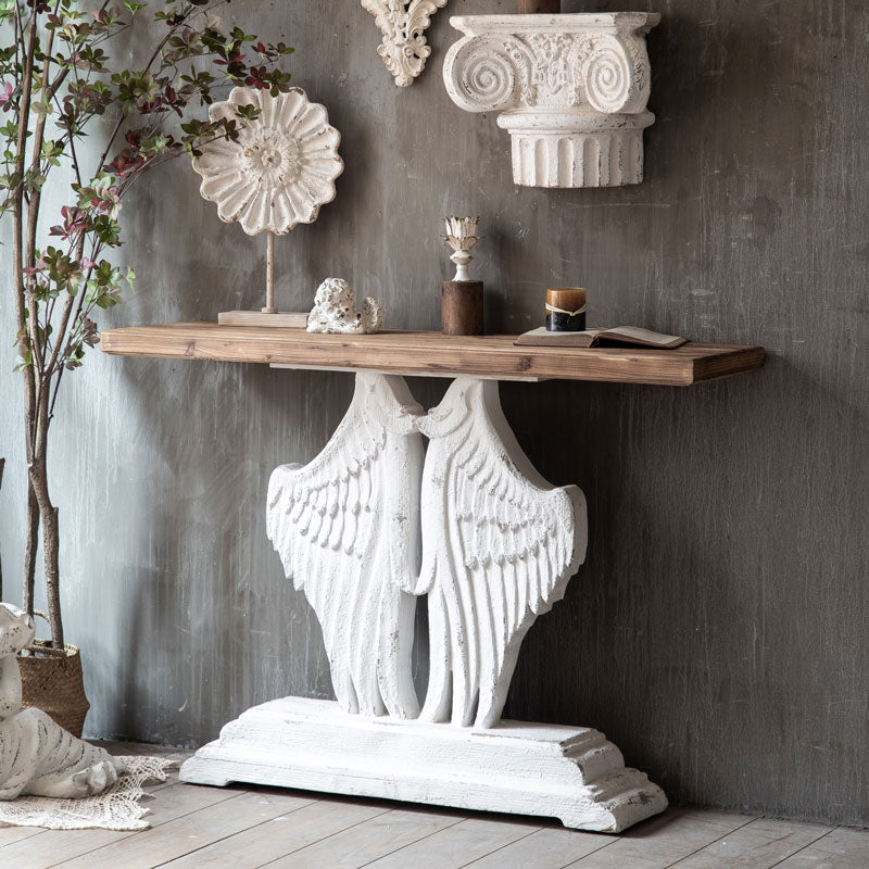 Mesa de consola de madera sólida de país francés mesa de acento angustiado