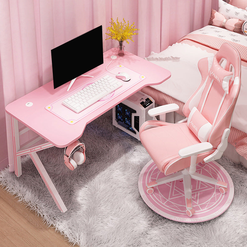Cable Management Computer Desk Contemporary Dormitory Gaming Desk Pink Clearhalo 'furn' 'furn_office_desk' 'Furniture' 'Office Desks' 'Office Furniture' 'office_desk' 6274829