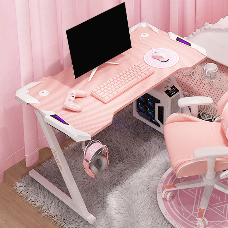Cable Management Computer Desk Contemporary Dormitory Gaming Desk Pearl Pink Clearhalo 'furn' 'furn_office_desk' 'Furniture' 'Office Desks' 'Office Furniture' 'office_desk' 6274831