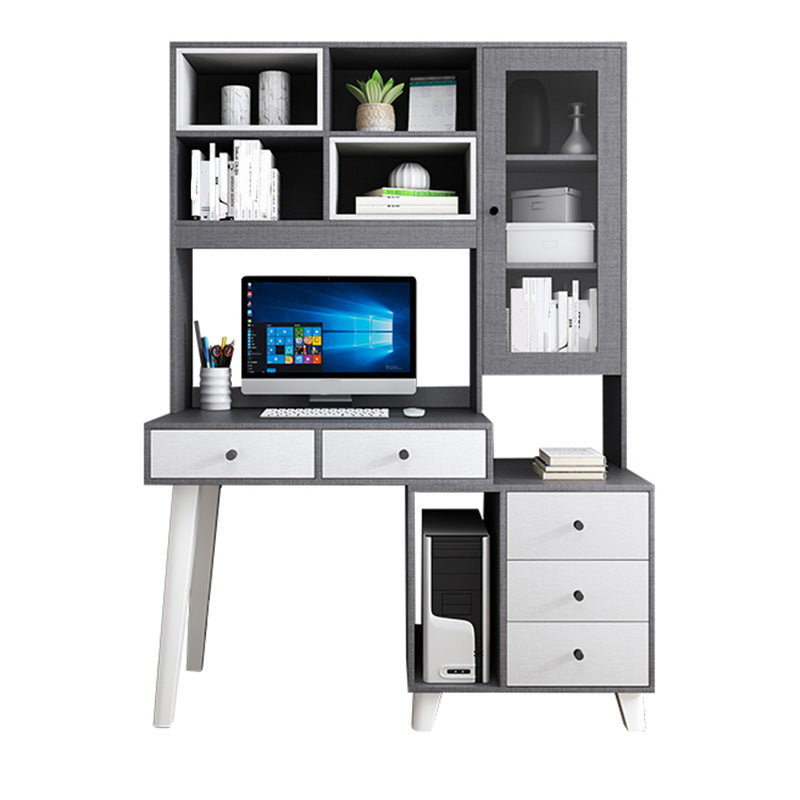 Contemporary Writing Desk Parsons Computer Desk with Wooden Legs 55.1"L x 21.7"W x 70.9"H Grey Manufactured Wood Clearhalo 'furn' 'furn_office_desk' 'Furniture' 'Office Desks' 'Office Furniture' 'office_desk' 6274858