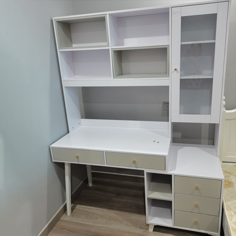 Contemporary Writing Desk Parsons Computer Desk with Wooden Legs 55.1"L x 21.7"W x 70.9"H White Wood Clearhalo 'furn' 'furn_office_desk' 'Furniture' 'Office Desks' 'Office Furniture' 'office_desk' 6274864