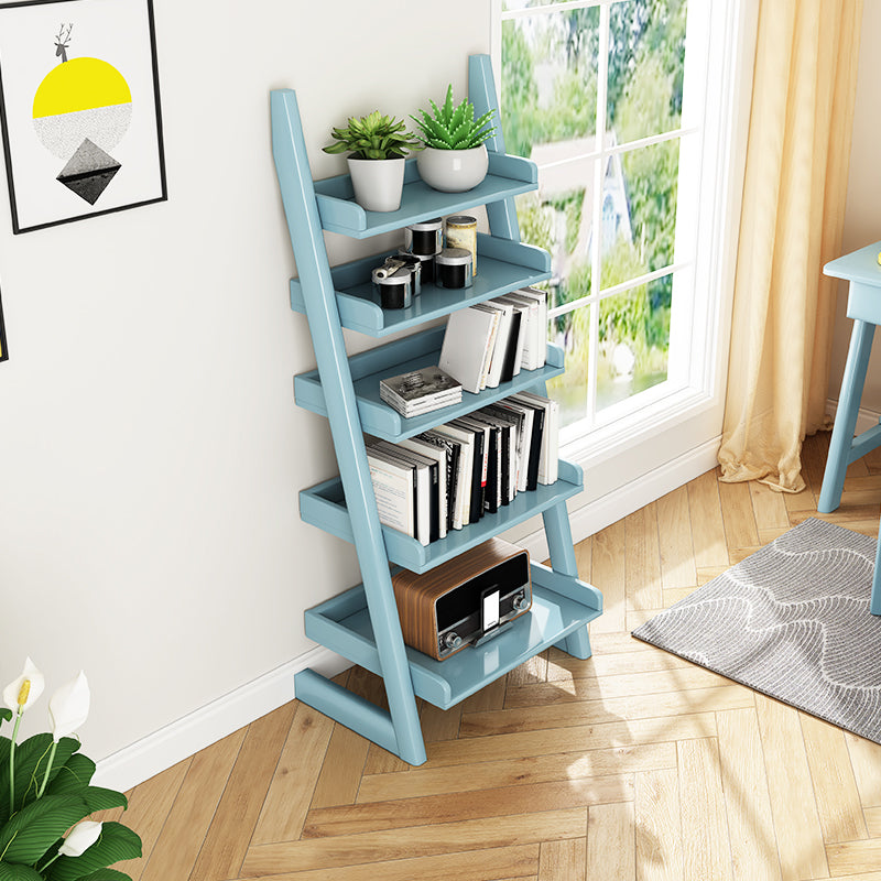 Modern Ladder Shelf Bookcase Rubberwood Bookshelf for Living Room Blue Clearhalo 'Bookcases' 'furn' 'furn_bookcases' 'Furniture' 'Office Furniture' 6275631