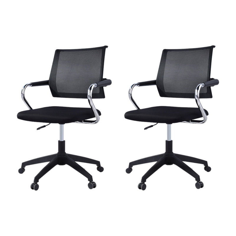 Contemporary Wheels Swivel Chair Microfiber Conference Mid-Back Arm Chair Black 2 Piece Set Black Clearhalo 'furn' 'furn_office_chair' 'Furniture' 'Office Chairs' 'Office Furniture' 'office_chair' 6275929