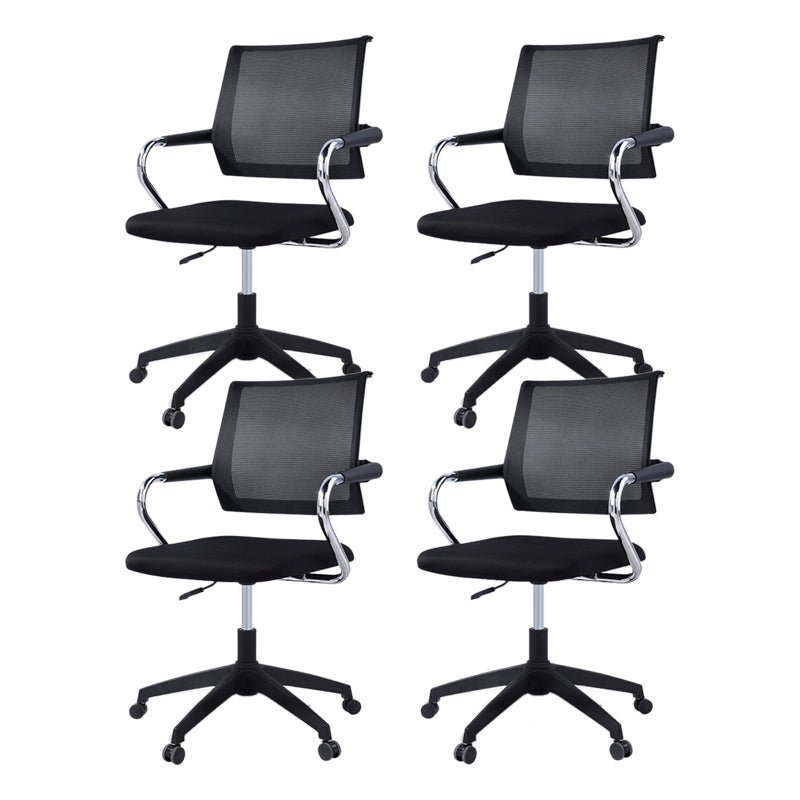Contemporary Wheels Swivel Chair Microfiber Conference Mid-Back Arm Chair Black 4 Piece Set Black Clearhalo 'furn' 'furn_office_chair' 'Furniture' 'Office Chairs' 'Office Furniture' 'office_chair' 6275930