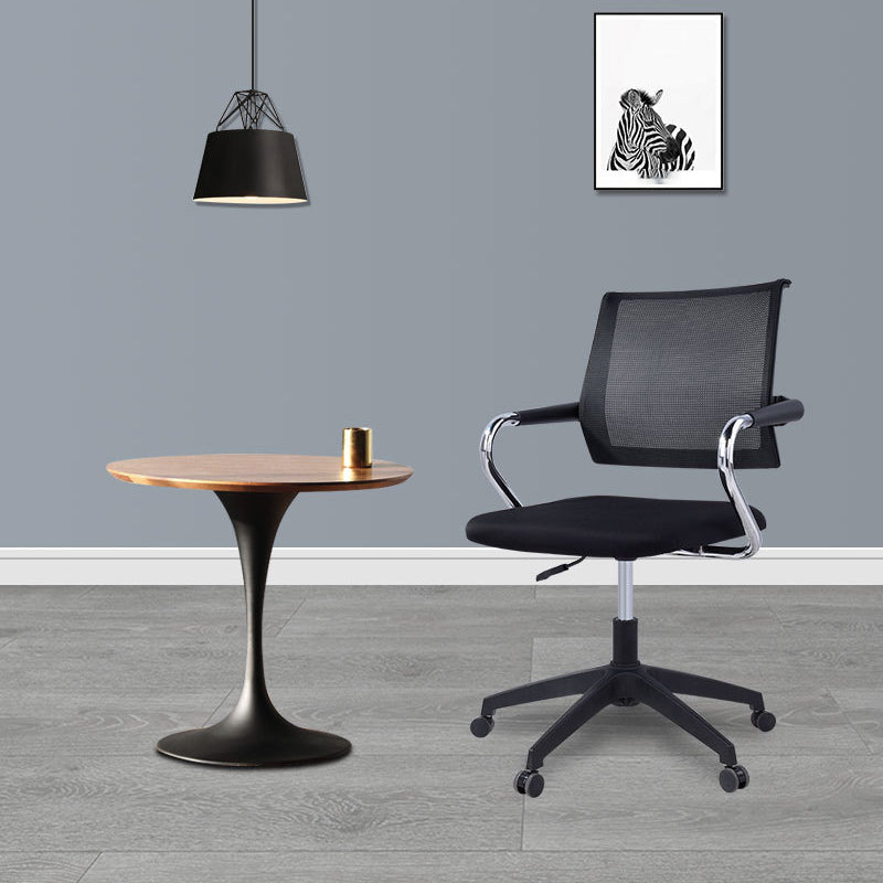 Contemporary Wheels Swivel Chair Microfiber Conference Mid-Back Arm Chair Black 1 Piece Black Clearhalo 'furn' 'furn_office_chair' 'Furniture' 'Office Chairs' 'Office Furniture' 'office_chair' 6275931