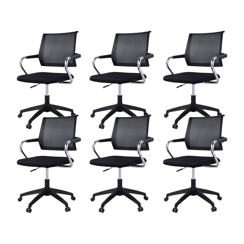 Contemporary Wheels Swivel Chair Microfiber Conference Mid-Back Arm Chair Black 6 Piece Set Black Clearhalo 'furn' 'furn_office_chair' 'Furniture' 'Office Chairs' 'Office Furniture' 'office_chair' 6275933