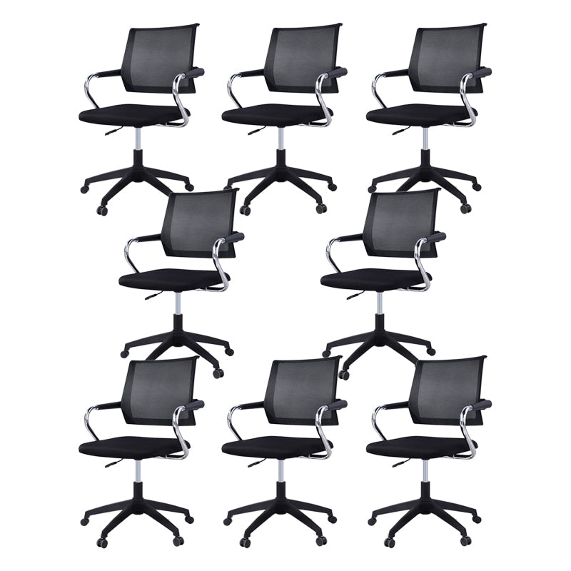 Contemporary Wheels Swivel Chair Microfiber Conference Mid-Back Arm Chair Black 8 Piece Set Black Clearhalo 'furn' 'furn_office_chair' 'Furniture' 'Office Chairs' 'Office Furniture' 'office_chair' 6275935