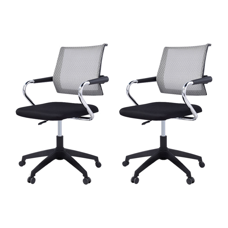 Contemporary Wheels Swivel Chair Microfiber Conference Mid-Back Arm Chair Black 2 Piece Set Gray Clearhalo 'furn' 'furn_office_chair' 'Furniture' 'Office Chairs' 'Office Furniture' 'office_chair' 6275936