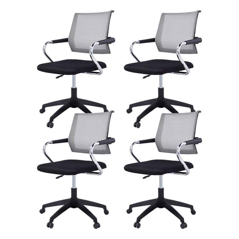 Contemporary Wheels Swivel Chair Microfiber Conference Mid-Back Arm Chair Black 4 Piece Set Gray Clearhalo 'furn' 'furn_office_chair' 'Furniture' 'Office Chairs' 'Office Furniture' 'office_chair' 6275939